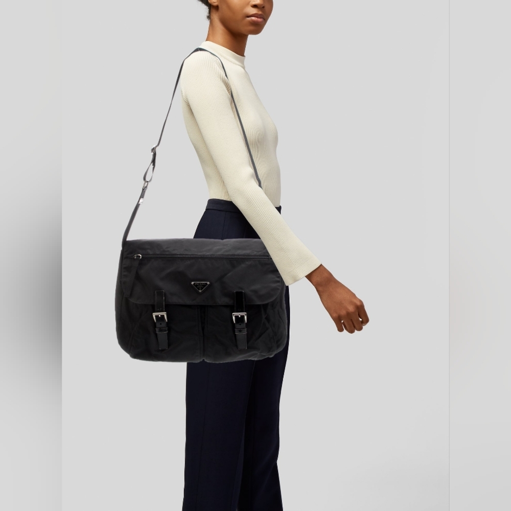 Prada Shoulder Bag Vela Sport Nylon Black Silver Hardware Triangle Logo P
